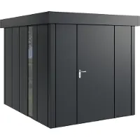 Hörmann , Metall-Gerätehaus "Juno" mit Flachdach, JFD6 - Design, 214 x 262 cm (B x T), anthrazit, mit bodentiefem Fenster, 1-flüglige Tür, Anschlag rechts
