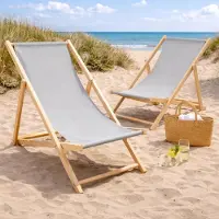 HAGO 2er Set Liegestuhl Doppelpack Strandliege Liege Stuhl Strand Sonnenliege Gartenliege Klappstuhl Hellgrau