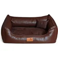 Tierlando MADDOX VIP Orthopädisches Hundebett VISCO Velours Kunstleder S - XXL - Größe: 100x75cm | Farbe: 01 Braun