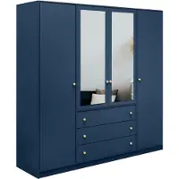 Masseno Drehtürenschrank GALIO 196/200/57,5 cm 4-türig mit Spiegel Blau