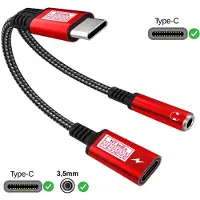 Imex Rot - USB C Audio Adapter AUX Kabel 3,5mm Klinke Kopfhörer Stecker für Medion LifeTab E10421, Medion LifeTab P1061X