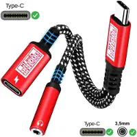 Imex Rot - USB C Audio Adapter AUX Kabel 3,5mm Klinke Kopfhörer Stecker für Fujitsu Arrows N F?51c 5G, Arrows We Smartphone