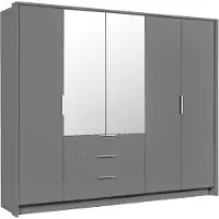 Masseno Drehtürenschrank RAMMUS 255/217/65 cm 5-türig mit Spiegel Graphitfarben
