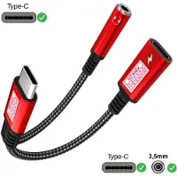 Imex Rot - USB C Audio Adapter AUX Kabel 3,5mm Klinke Kopfhörer Stecker für Sony Xperia 10 V/VII, Sony Xperia XZ series