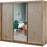 Masseno Schiebetürenschrank DRAVEN 250/215/60,5 cm 3-türig mit Spiegel Eiche Wotan