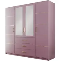 Masseno Drehtürenschrank ELISE 147/200/57,5 cm 4-türig mit Spiegel Violett