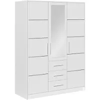 Masseno Drehtürenschrank ELISE 147/200/57,5 cm 3-türig mit Spiegel Weiß