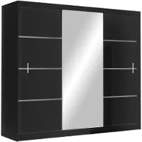 Masseno Schiebetürenschrank NASUS 250/215/61 cm 3-türig mit Spiegel Schwarz