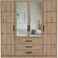 Masseno Drehtürenschrank FIORA 196/200/57,5 cm 4-türig mit Spiegel Eiche Artisan
