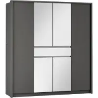 Masseno Schiebetürenschrank RUMBLE 200/217/65 cm 3-türig mit Spiegel Graphitfarben