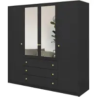 Masseno Drehtürenschrank GALIO 196/200/57,5 cm 4-türig mit Spiegel Schwarz