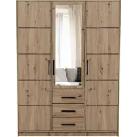 Masseno Drehtürenschrank FIORA 149/200/57,5 cm 3-türig mit Spiegel Eiche Artisan