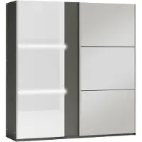 Masseno Schiebetürenschrank RENEKTON 200/215/65 cm 2-türig mit Spiegel Graphitfarben