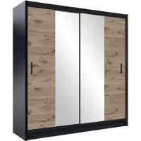 Masseno Schiebetürenschrank KAYLE 203/215/61 cm 2-türig mit Spiegel Schwarz