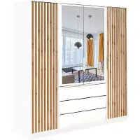 Masseno Drehtürenschrank GAREN 196/200/57,5 cm 4-türig mit Spiegel Weiß