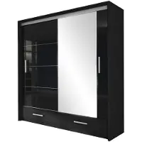 Masseno Schiebetürenschrank SENNA 208/222/61 cm 2-türig mit Spiegel Schwarz
