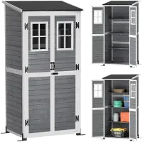Outsunny Gartenschrank Holz, Geräteschuppen mit Abschließbar Tür 2 Fenstern