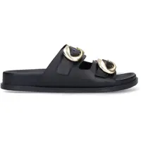 Manfield Schwarze Ledersandalen mit Schnallen | Größe 42