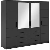 Masseno Drehtürenschrank ELISE 240/200/57,5 cm 4-türig mit Spiegel Graphitfarben
