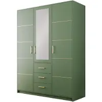 Masseno Drehtürenschrank ELISE 147/200/57,5 cm 3-türig mit Spiegel Grün