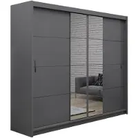 Masseno Schiebetürenschrank KARTHUS 250/215/61 cm 3-türig mit Spiegel Graphitfarben