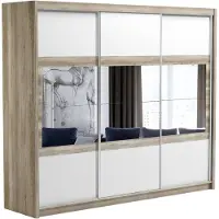 Masseno Schiebetürenschrank POPPY 250/215/61 cm 3-türig mit Spiegel Eichefarben
