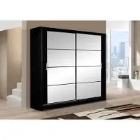 Masseno Schiebetürenschrank KAYN 203/215/61 cm 2-türig mit Spiegel Schwarz