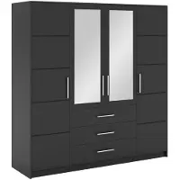 Masseno Drehtürenschrank ELISE 196/200/57,5 cm 4-türig mit Spiegel Graphitfarben