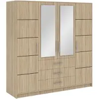 Masseno Drehtürenschrank ELISE 196/200/57,5 cm 4-türig mit Spiegel Sonoma Eiche
