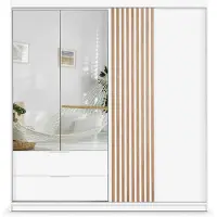 Masseno Drehtürenschrank AKALI 203/213/60 cm 3-türig mit Spiegel Weiß