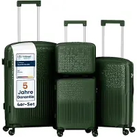 4FLY Hartschalen Reisekoffer Set 4-teilig (S/M/L/XL) – mit TSA-Schloss, 4 Spinner-Doppelrollen, Kosmetiktasche, Handgepäck und Aufgabegepäck