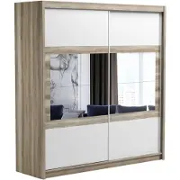Masseno Schiebetürenschrank POPPY 203/215/61 cm 2-türig mit Spiegel Eichefarben