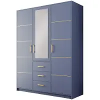 Masseno Drehtürenschrank ELISE 147/200/57,5 cm 3-türig mit Spiegel Blau