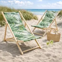 HAGO HAGO24 Strandliege Farn 3er Set Sonnenliege Gartenliege Liegestuhl Klappstuhl Holz Kiefernholz Polyester 3fach verstellbar faltbar Balkon Terrasse 120kg