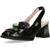 LAURA VITA Damen Slingback Pumps Dekorsteine Fransen Glanz HICMIMO 15, Größe:37 EU, Farbe:Schwarz