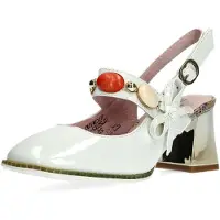 LAURA VITA Damen Pumps Slingback Leder Schleife Dekorsteine HICMIMO 16, Größe:39 EU, Farbe:Weiß