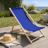 HAGO HAGO24 Strandliege Blau Sonnenliege Gartenliege Liegestuhl Klappstuhl Holz Kiefernholz Polyester 3fach verstellbar faltbar Balkon Terrasse 120kg