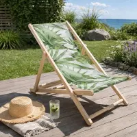 HAGO HAGO24 Strandliege Farn Sonnenliege Gartenliege Liegestuhl Klappstuhl Holz Kiefernholz Polyester 3fach verstellbar faltbar Balkon Terrasse 120kg