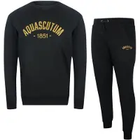 Aquascutum Old School Rundhalsausschnitt, Schwarze Trainingshose, Set