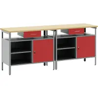 Syfax Werkbank-Set mit Schubladen 2 pcs Rot und Grau 200 x 55 x 85 cm