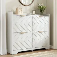 OKWISH Schuhschrank aus MDF in Weiß, 105 x 24 x 90 cm, 4 Klappfächer, platzsparend