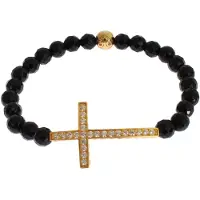 Nialaya Achatstein Gold CZ Kreuz 925 Silberarmband