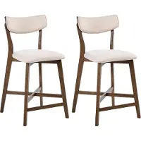Beliani Barstuhl 2er Set Braun u. Cremeweiß Holz Gepolstert mit Lehne Fußstütze ohne Armlehnen Retro Design Tresenstuhl Küchenstuhl