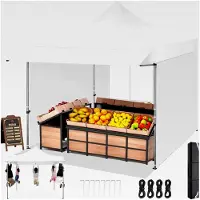 Markenlos Faltpavillon 3x3 mit 23 SF erweiterter Markise, wasserdicht und stabil, winterfest, Partyzelt mit 3 Seitenwänden, robuster Gartenpavillon für Märkte, Partys und Events, Weiß