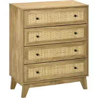 HOMCOM Kommode mit 4 Schubladen, Nachttischkommode aus Holz mit Rattantüren und erhöhten Beinen, für Wohnzimmer, Schlafzimmer, Büro, 80 x 35 x 95 cm, Natur