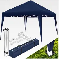 Markenlos Pavillon 3x3, Gartenpavillon wasserabweisend, höhenverstellbarer Faltpavillon mit Pop Up Klicksystem, Partyzelt für Garten, Festival, Camping, mit Spannseilen, Heringen und Tasche - blau
