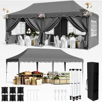Markenlos Pavillon 3x6 M, Faltpavillon Wasserdicht Stabil, mit 6 Sandsäcken und 6 Seitenwänden, UV Schutz 50+, Gartenpavillon mit 12 Erdhaken und 6 Seilen, Partyzelt für Camping, Hochzeiten und Märkte, Grau