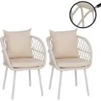 Mendler 2er-Set Gartenstuhl MCW-Q38, Gartensessel Armlehne, Aluminium Seilgeflecht Rope Gestell hellgrau, Polster creme