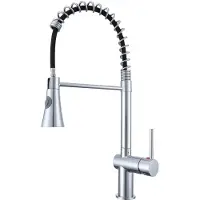 Aica Sanitär GmbH AICA Küchenarmatur Federzug Ausziehbarer Sprayer Messingkern Mischbatterie Wasserhahn Küche Chrom