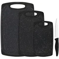 Gräwe Schneidebrett-Set, 4-teilig, inkl. Messer, Granit-Look, schwarz